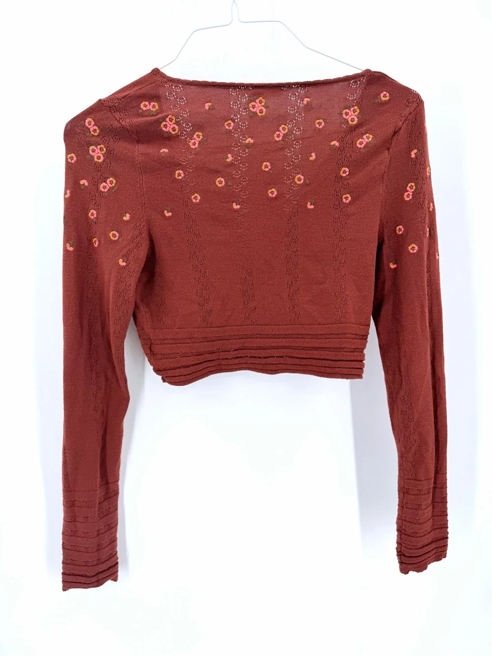 Intimately Free People Eyelet Floral Embroidery Knit Long Sleeve Crop Top